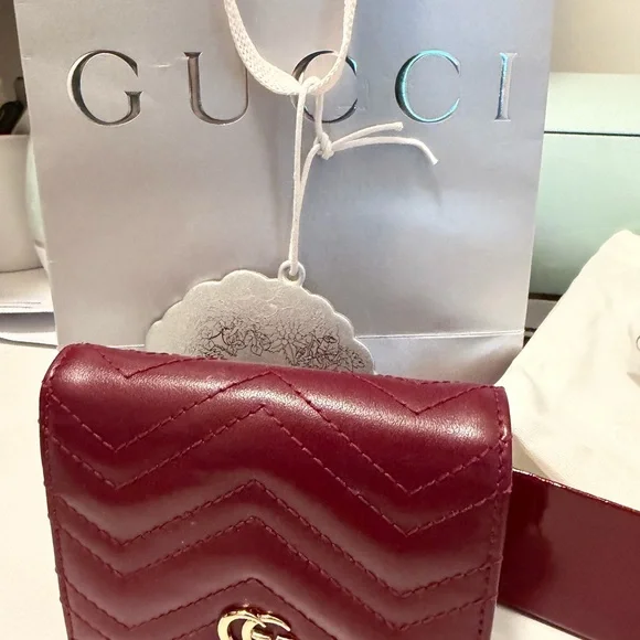 Gucci Quilted Chevron Mini Wallet - Deep Maroon with Gold Hardware - Picture 8 of 8